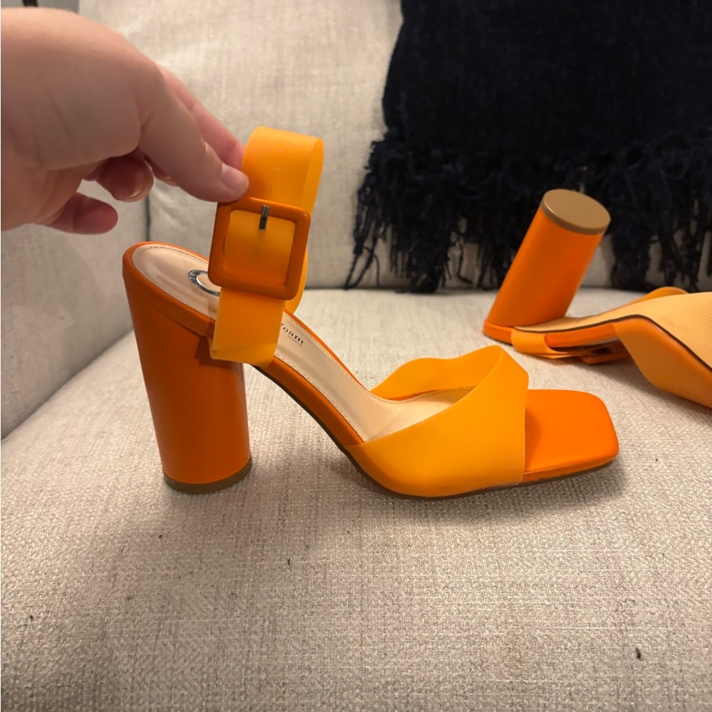 Orange Block Heel Sandals
